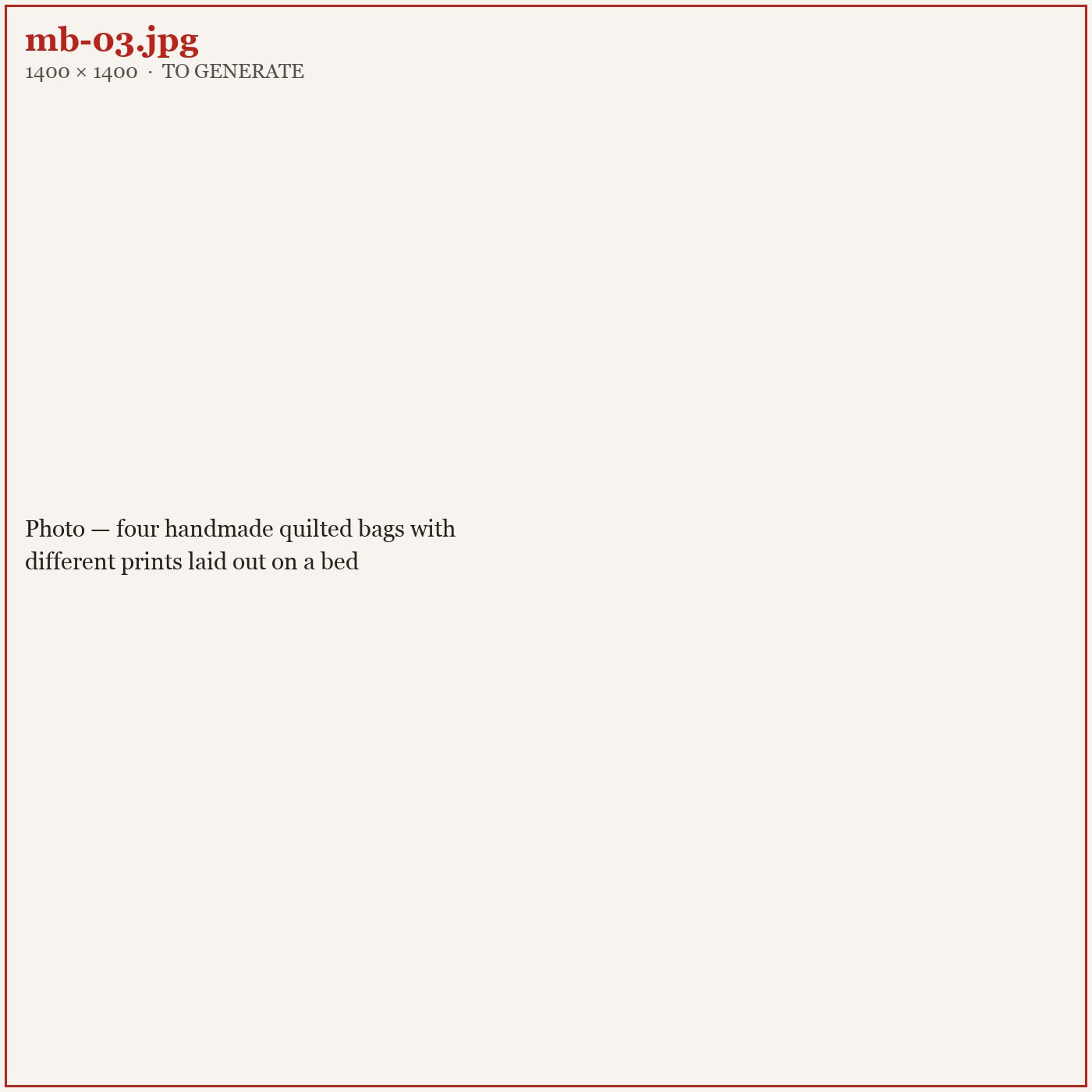 Photo — four handmade quilted bags with different prints laid out on a bed · 1400 × 1400