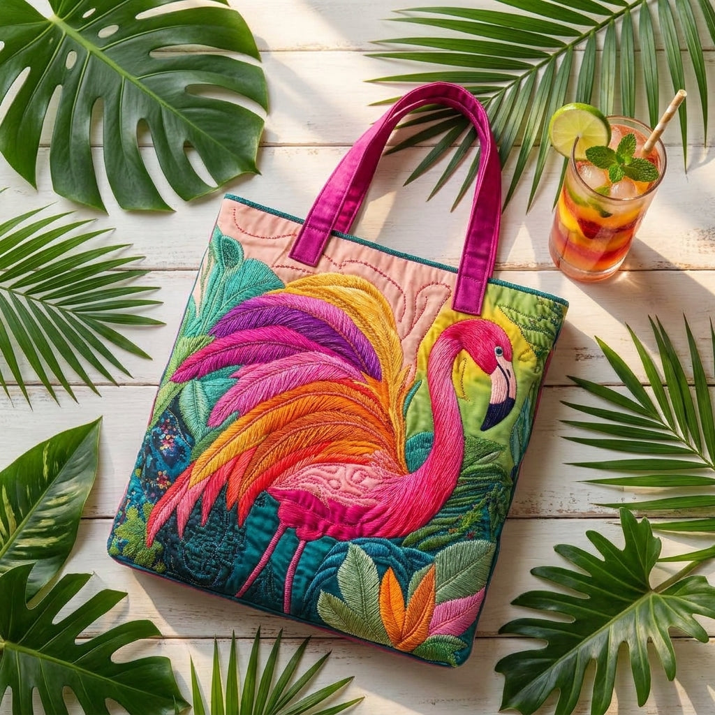 Rainbow Flamingo Artisan Quilted Bag