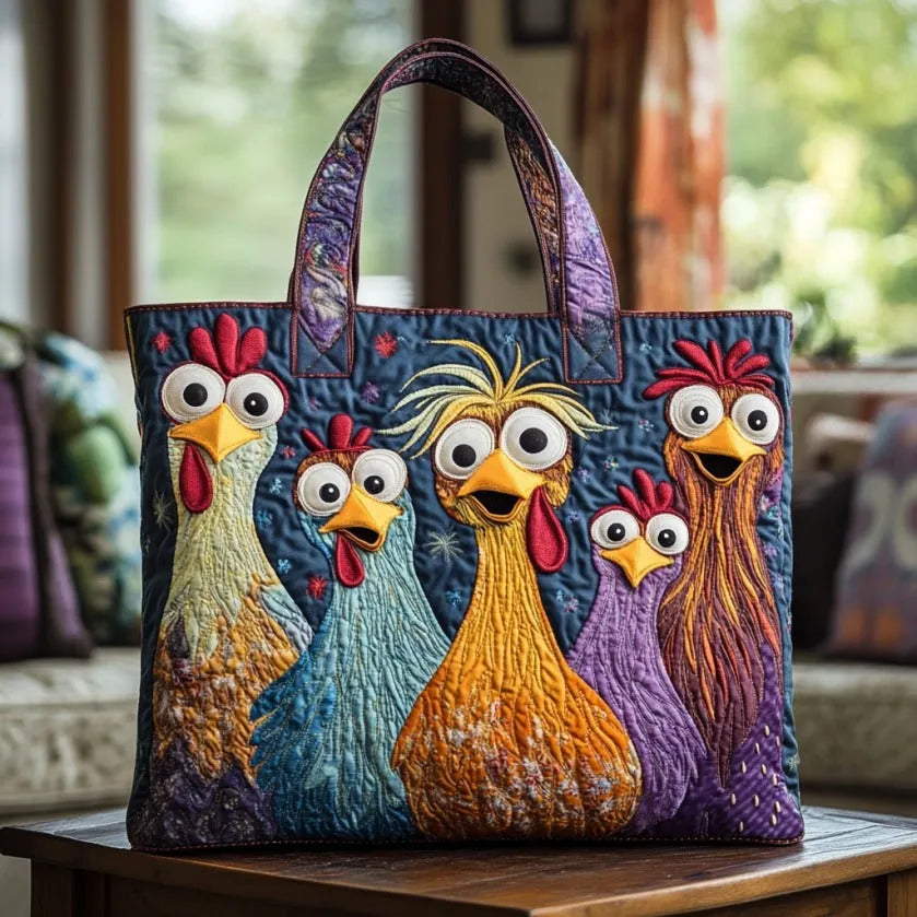 Five Colorful Chickens Artisan Quilted Bag