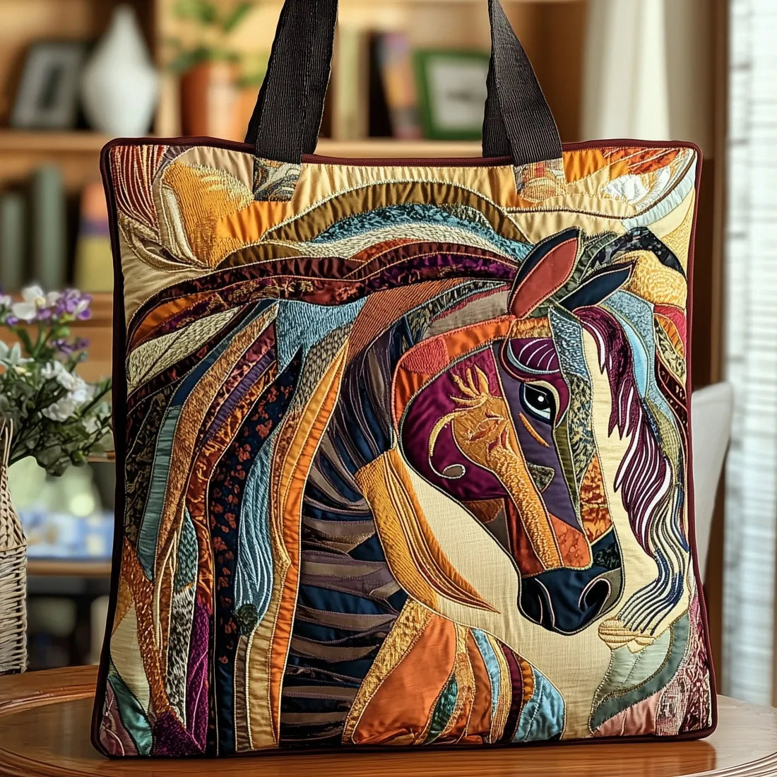 Multicolored Mosaic Horse Artisan Quilted Bag