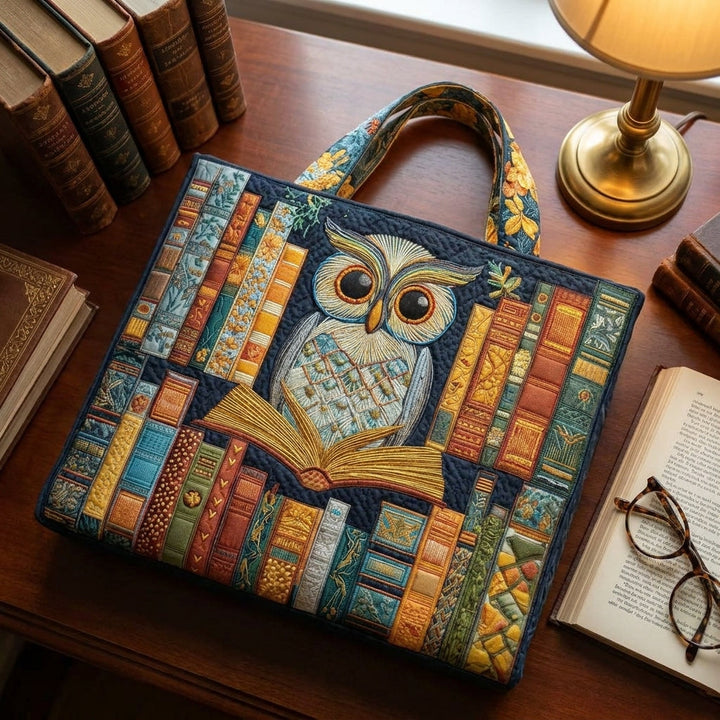 Owl and Vintage Books Artisan Quilted Bag
