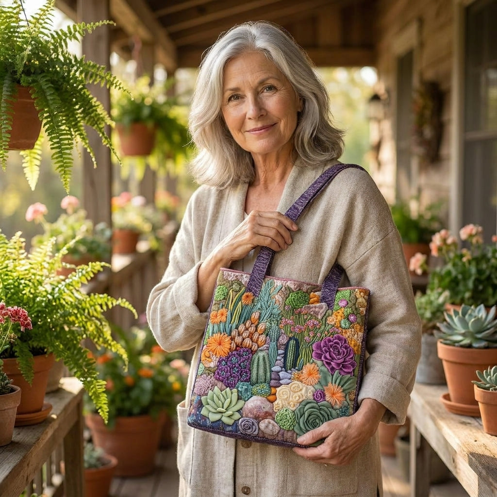 Succulent Garden Artisan Quilted Bag