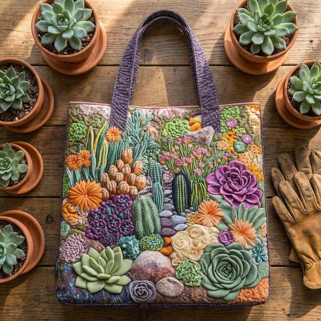 Succulent Garden Artisan Quilted Bag