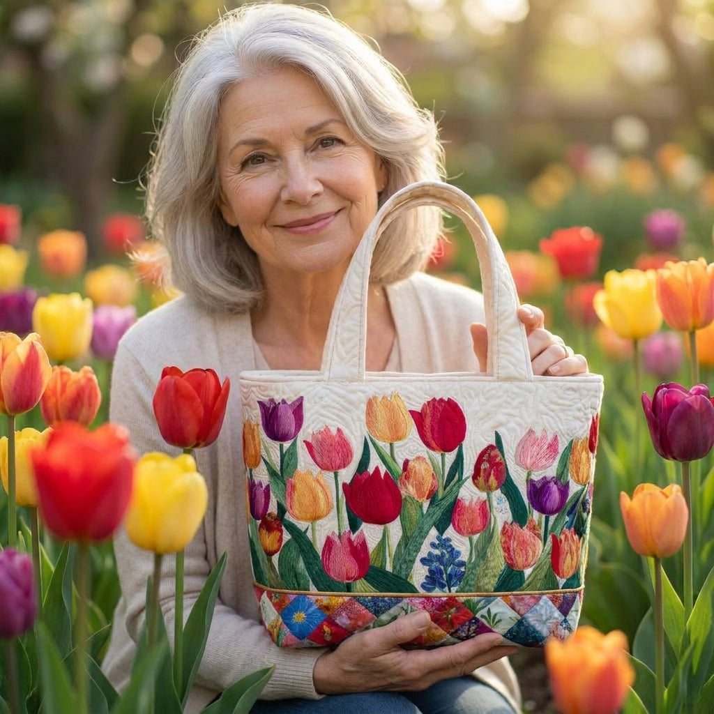 Tulip Garden Artisan Quilted Bag