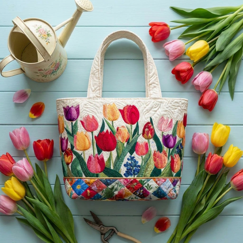 Tulip Garden Artisan Quilted Bag