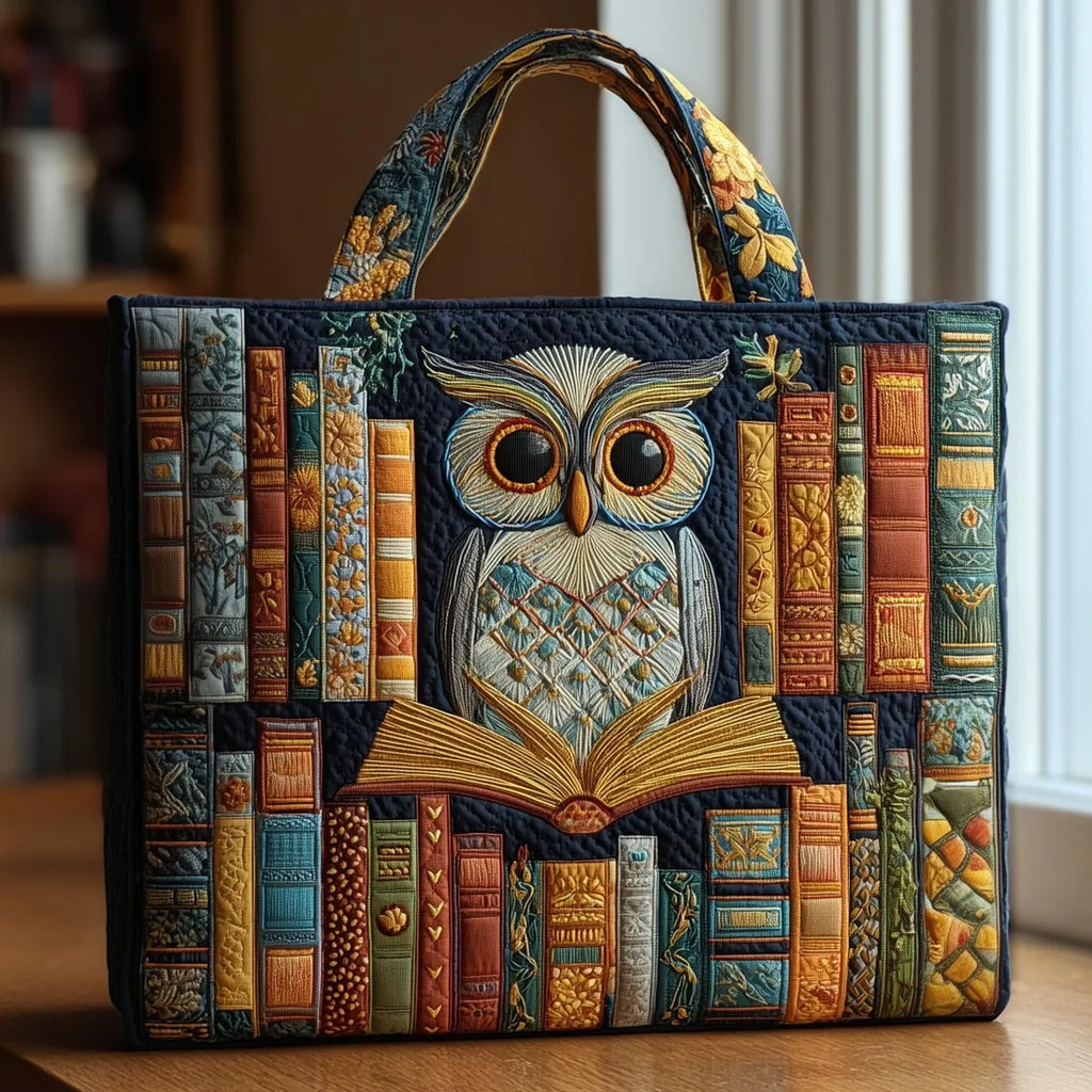 Owl and Vintage Books Artisan Quilted Bag