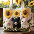 Pig Sunflower Quilted Tote Bag
