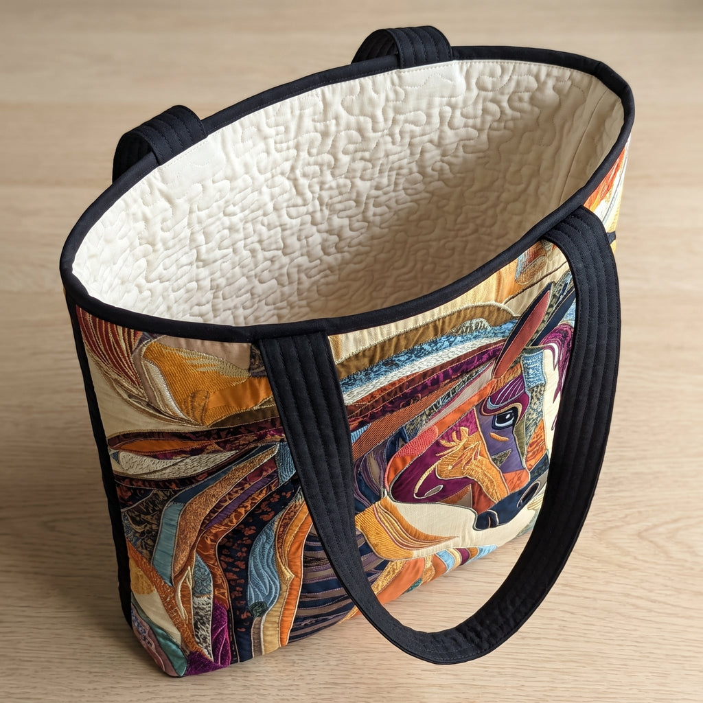 Multicolored Mosaic Horse Artisan Quilted Bag