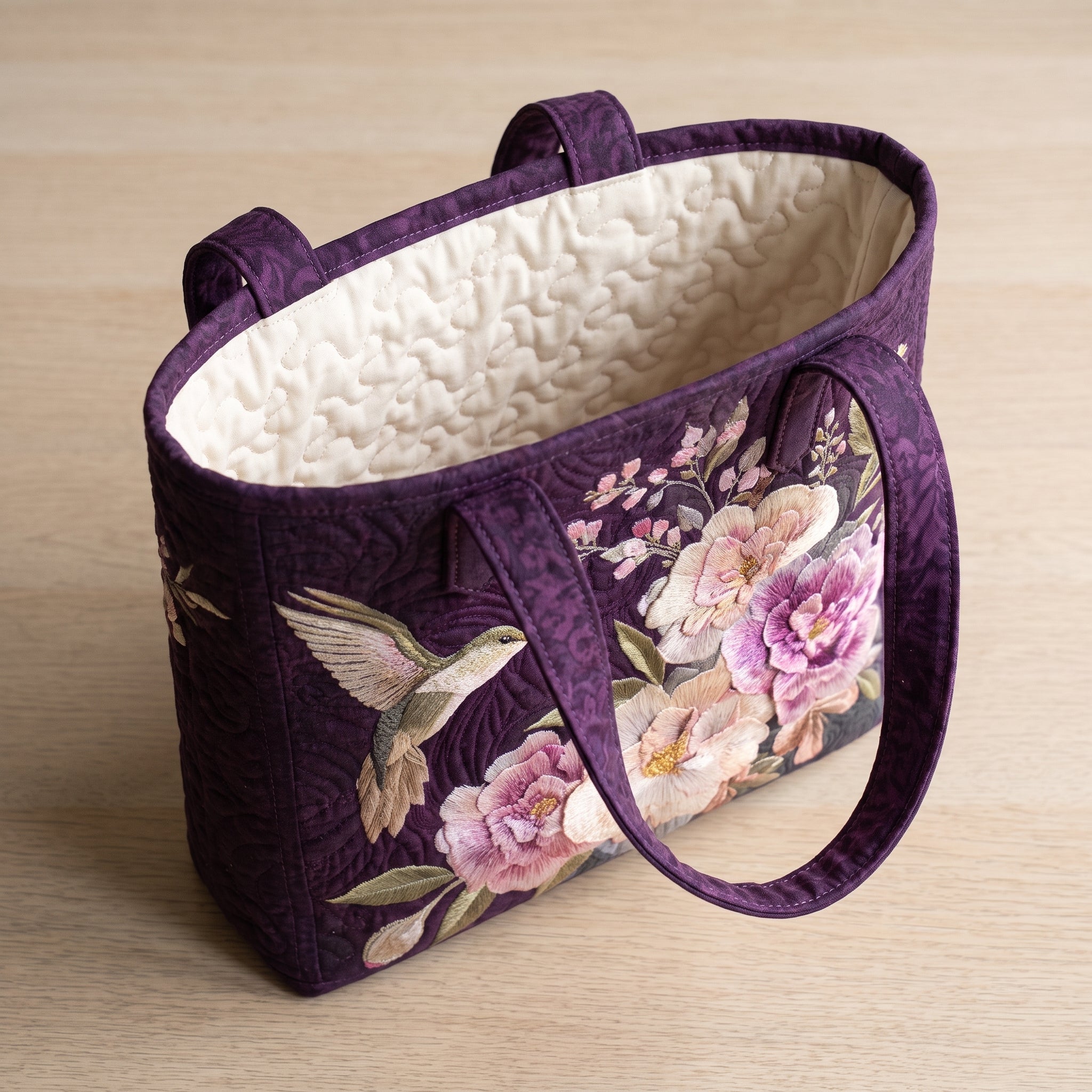 Hummingbirds and Orchids Artisan Quilted Bag