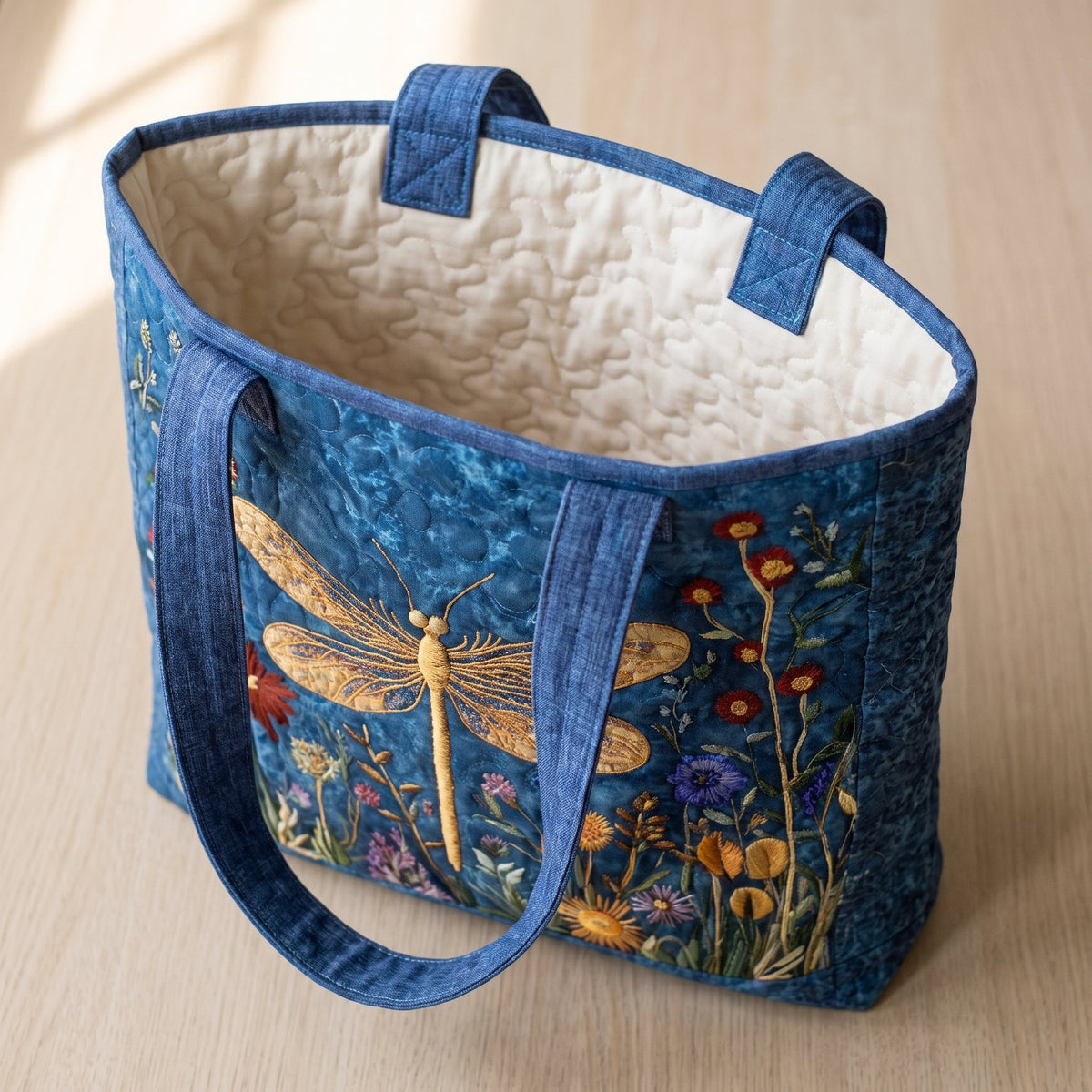 Golden Dragonfly Artisan Quilted Bag