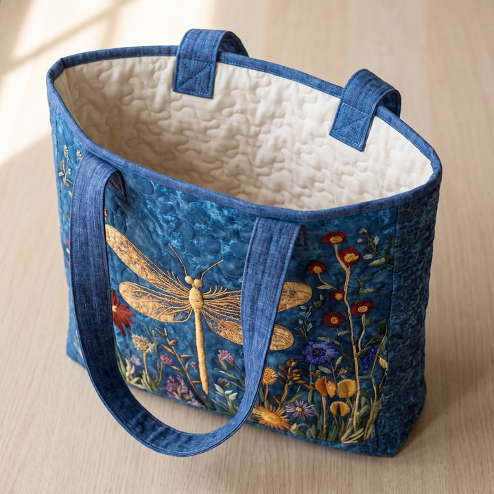 Golden Dragonfly Artisan Quilted Bag