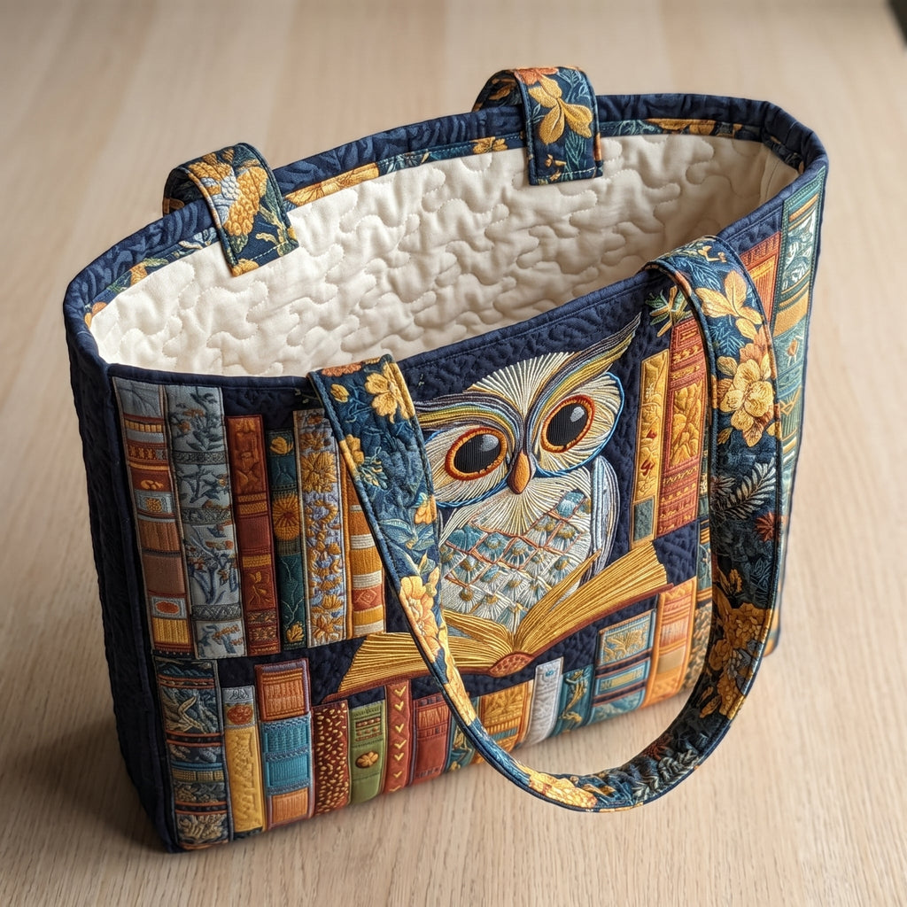 Owl and Vintage Books Artisan Quilted Bag