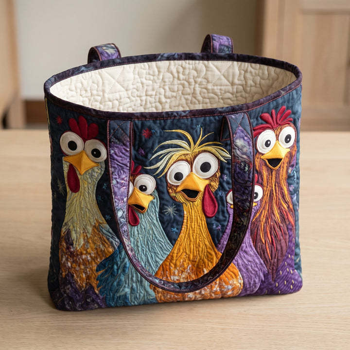 Five Colorful Chickens Artisan Quilted Bag