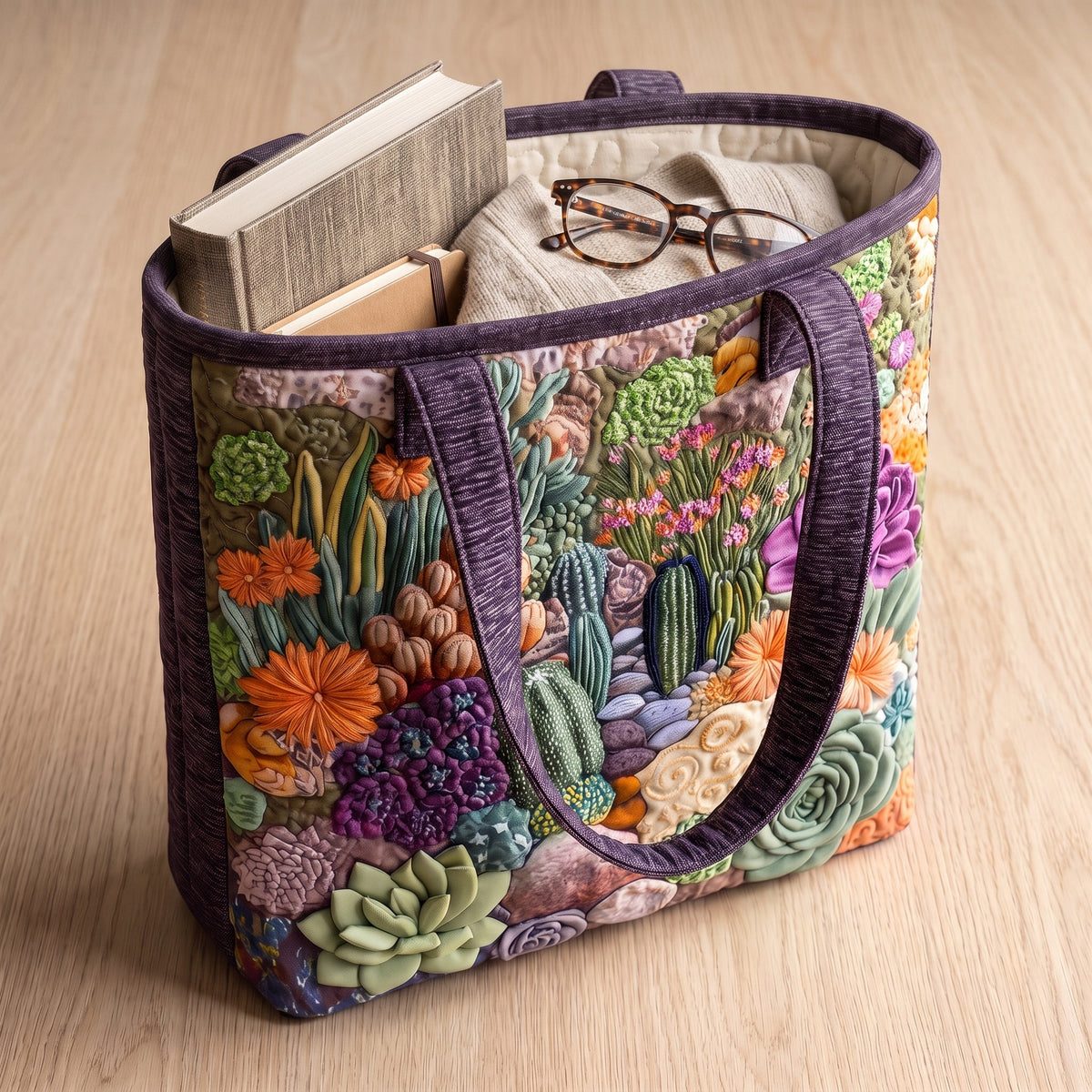 Succulent Garden Artisan Quilted Bag