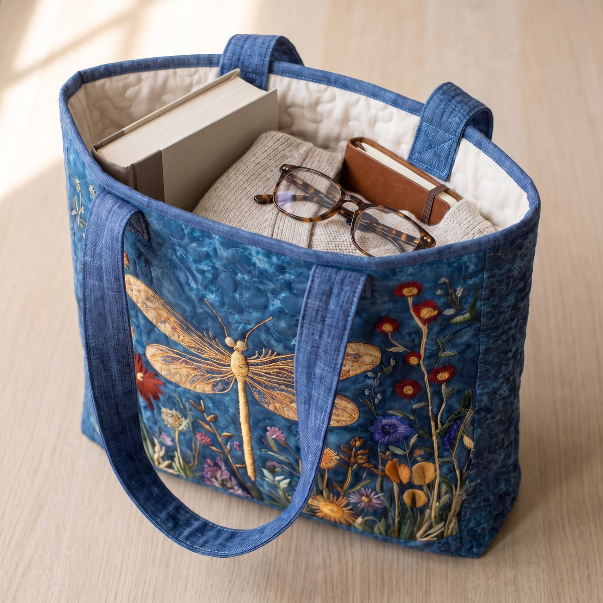 Golden Dragonfly Artisan Quilted Bag