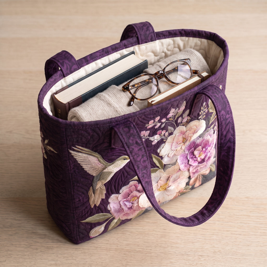Hummingbirds and Orchids Artisan Quilted Bag