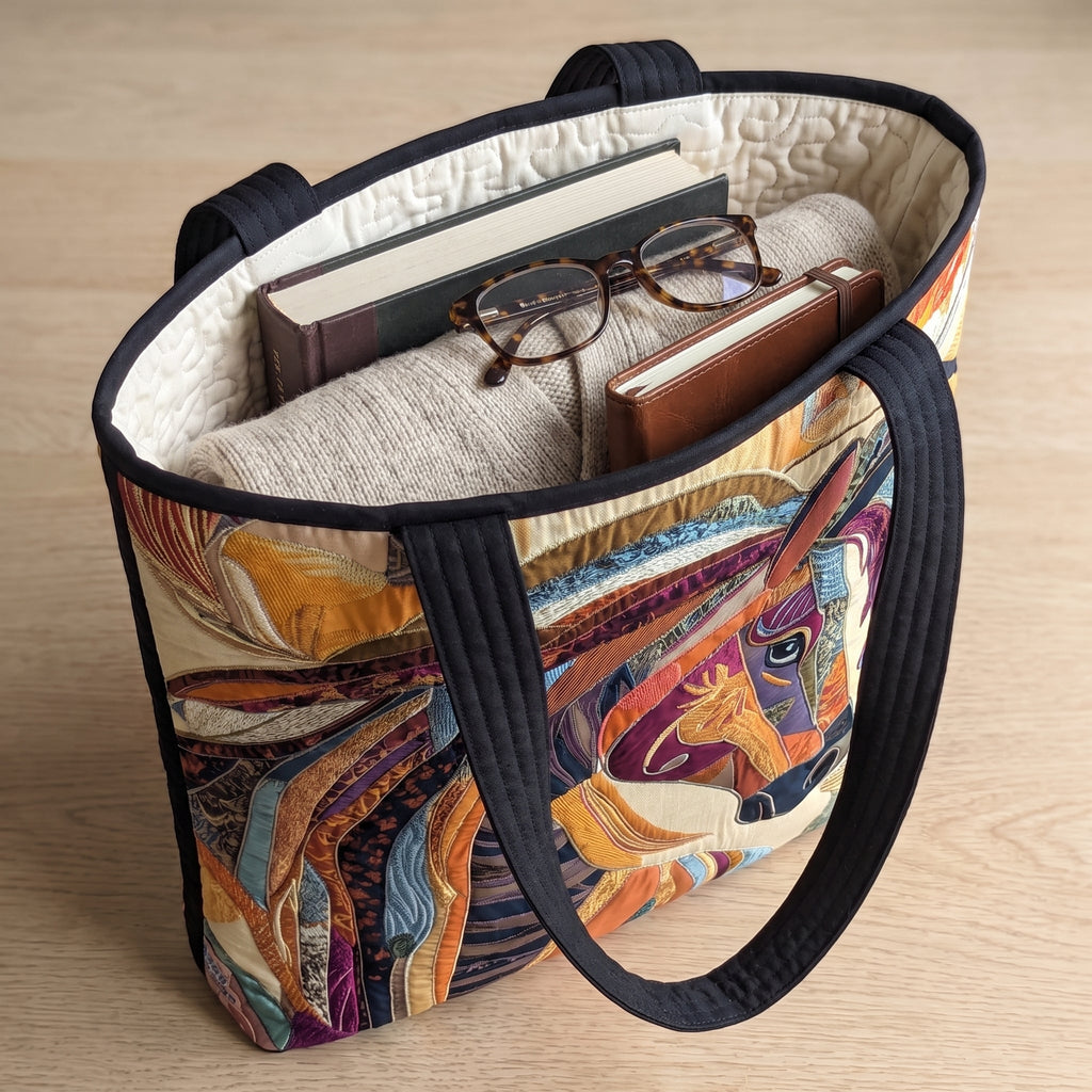 Multicolored Mosaic Horse Artisan Quilted Bag