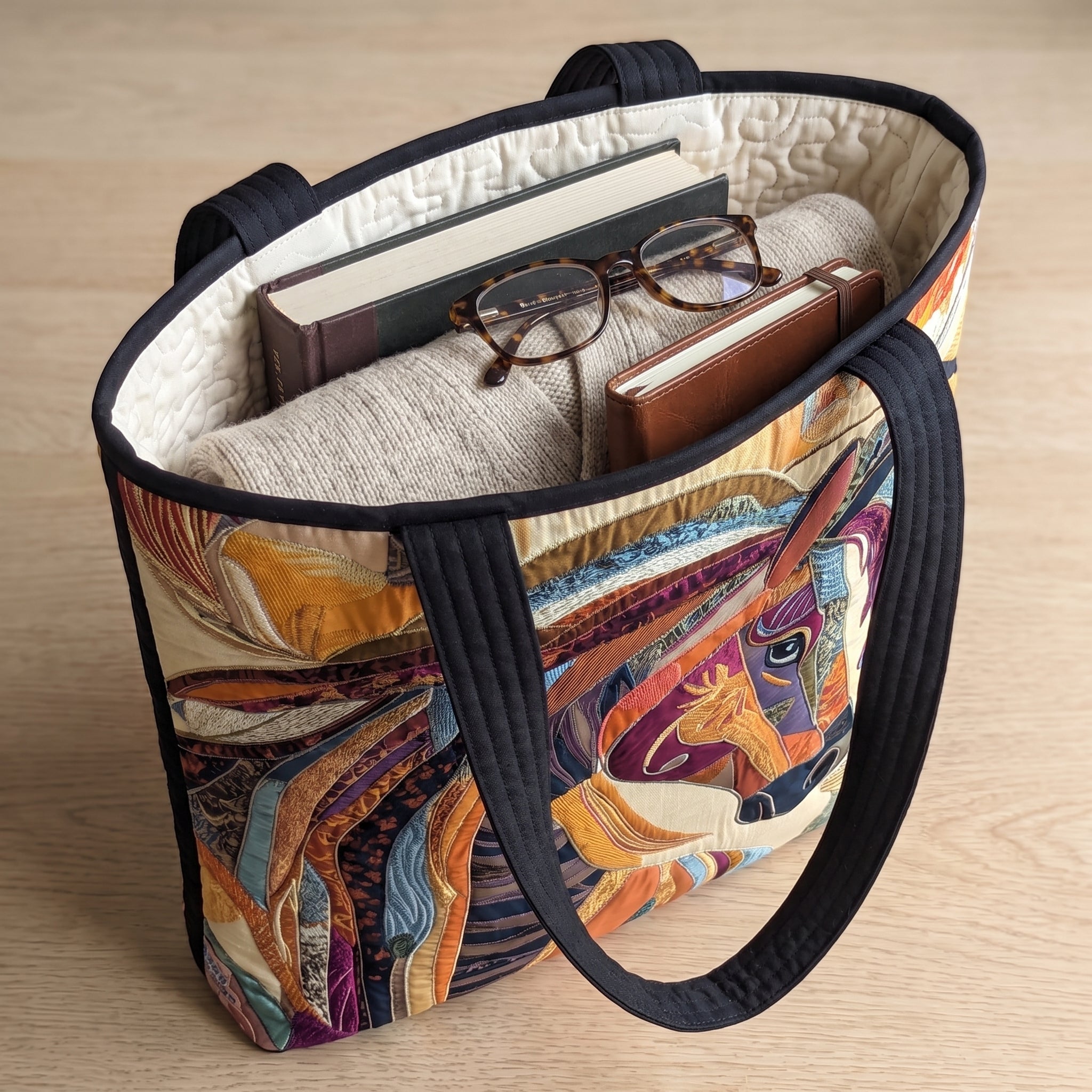 Multicolored Mosaic Horse Artisan Quilted Bag