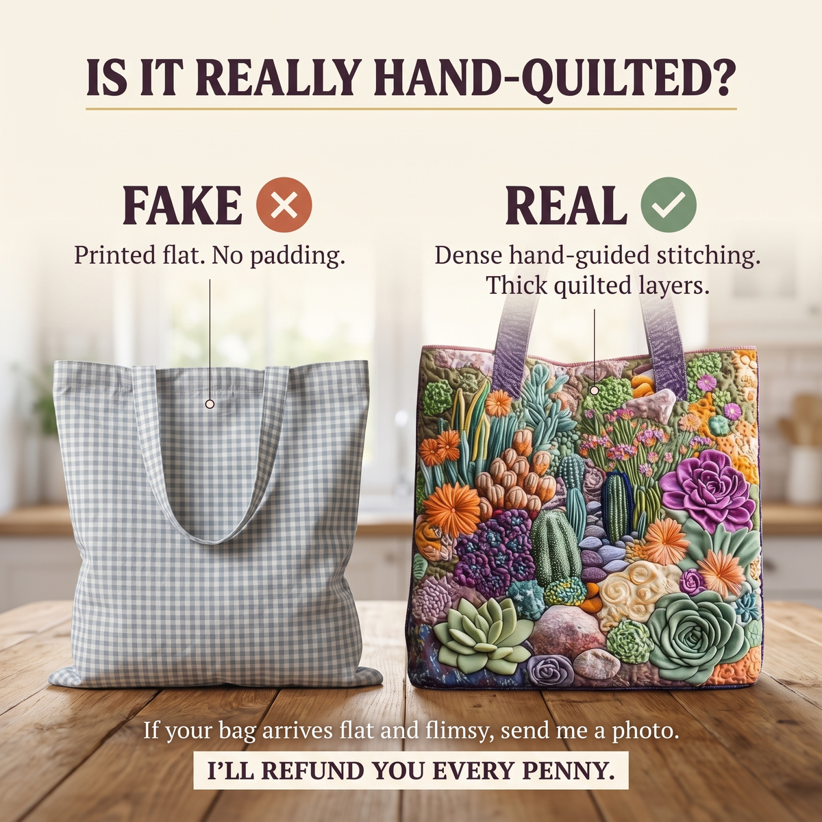 Succulent Garden Artisan Quilted Bag