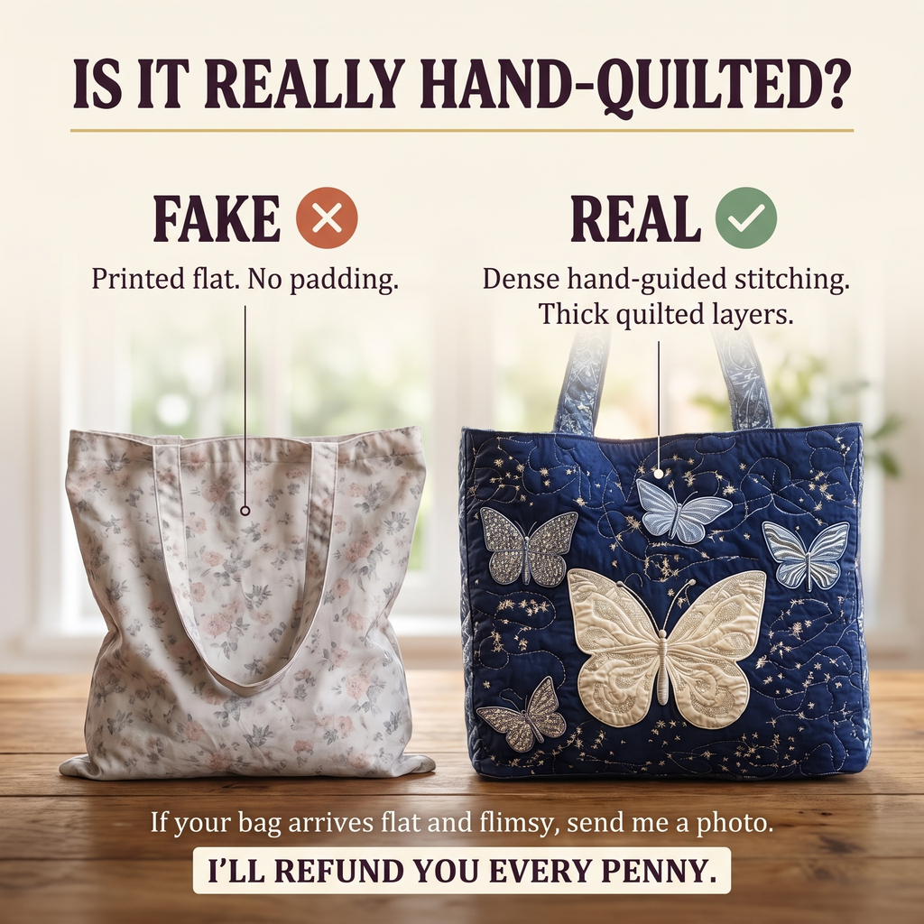 Silver Butterfly Artisan Quilted Bag