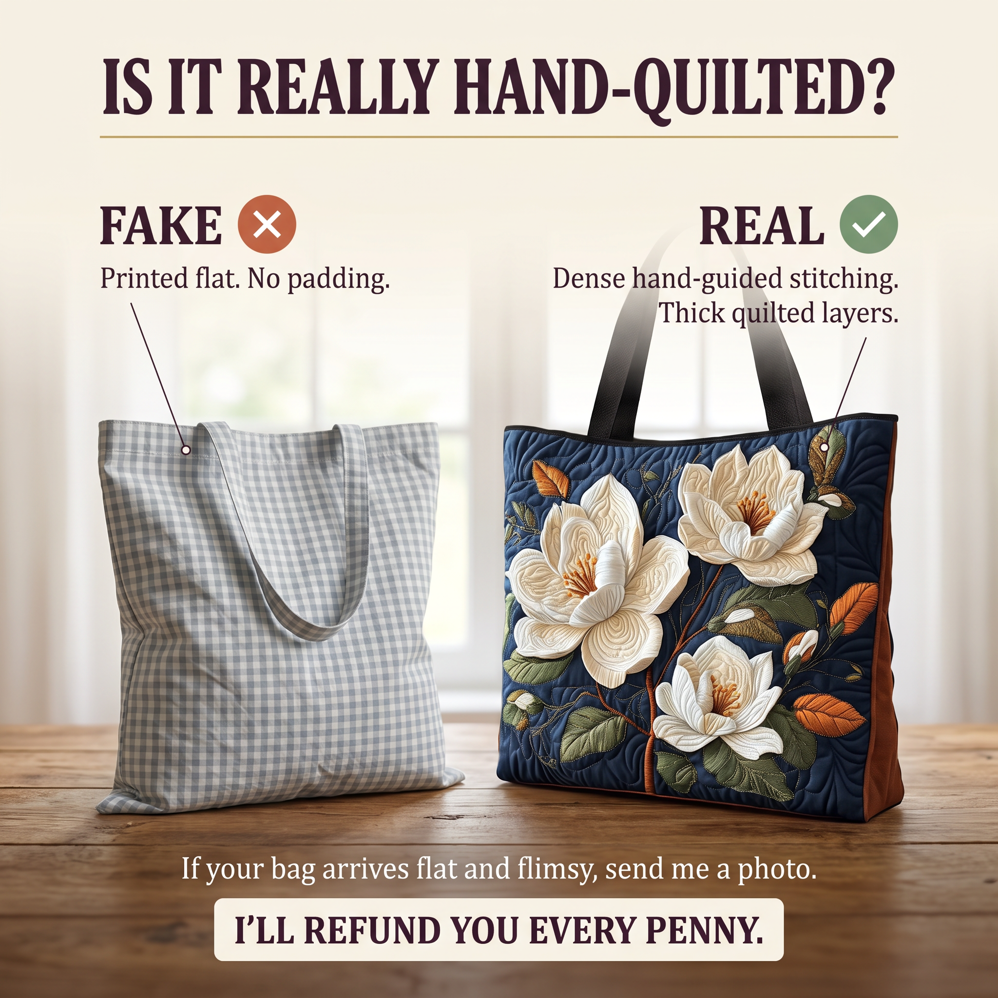 Delicate Magnolia Artisan Quilted Bag