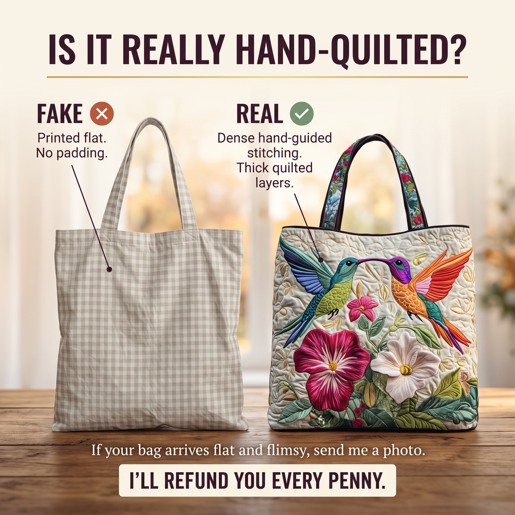 Hummingbird and White Flowers Artisan Quilted Bag