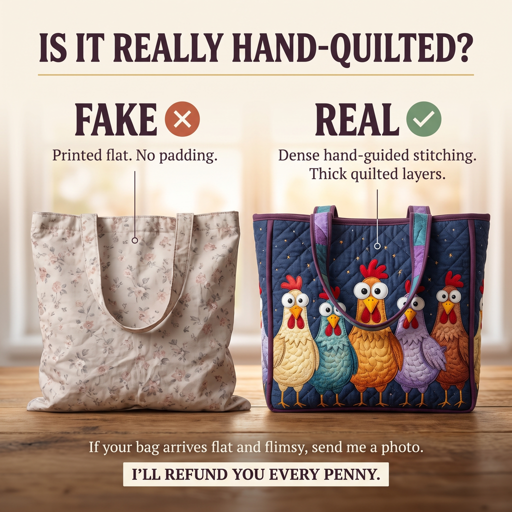 Five Colorful Chickens Artisan Quilted Bag