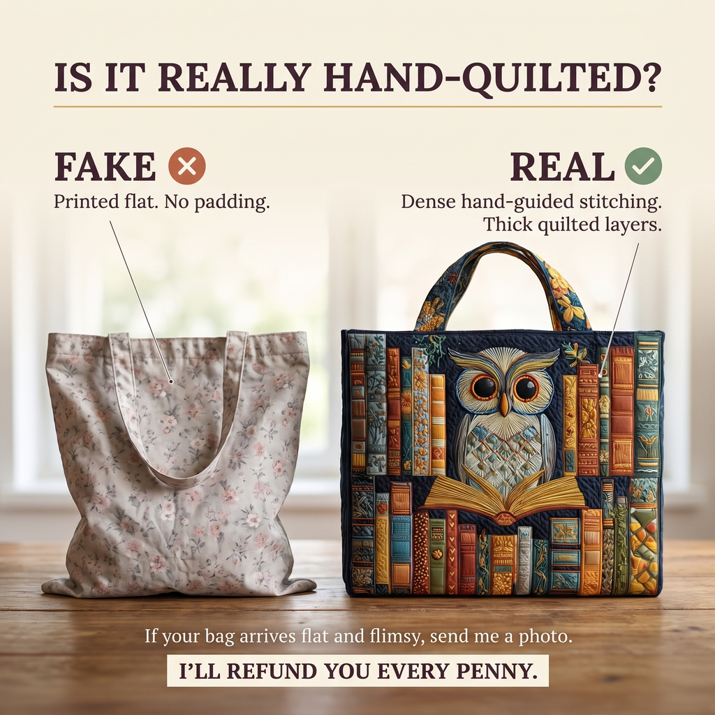 Owl and Vintage Books Artisan Quilted Bag