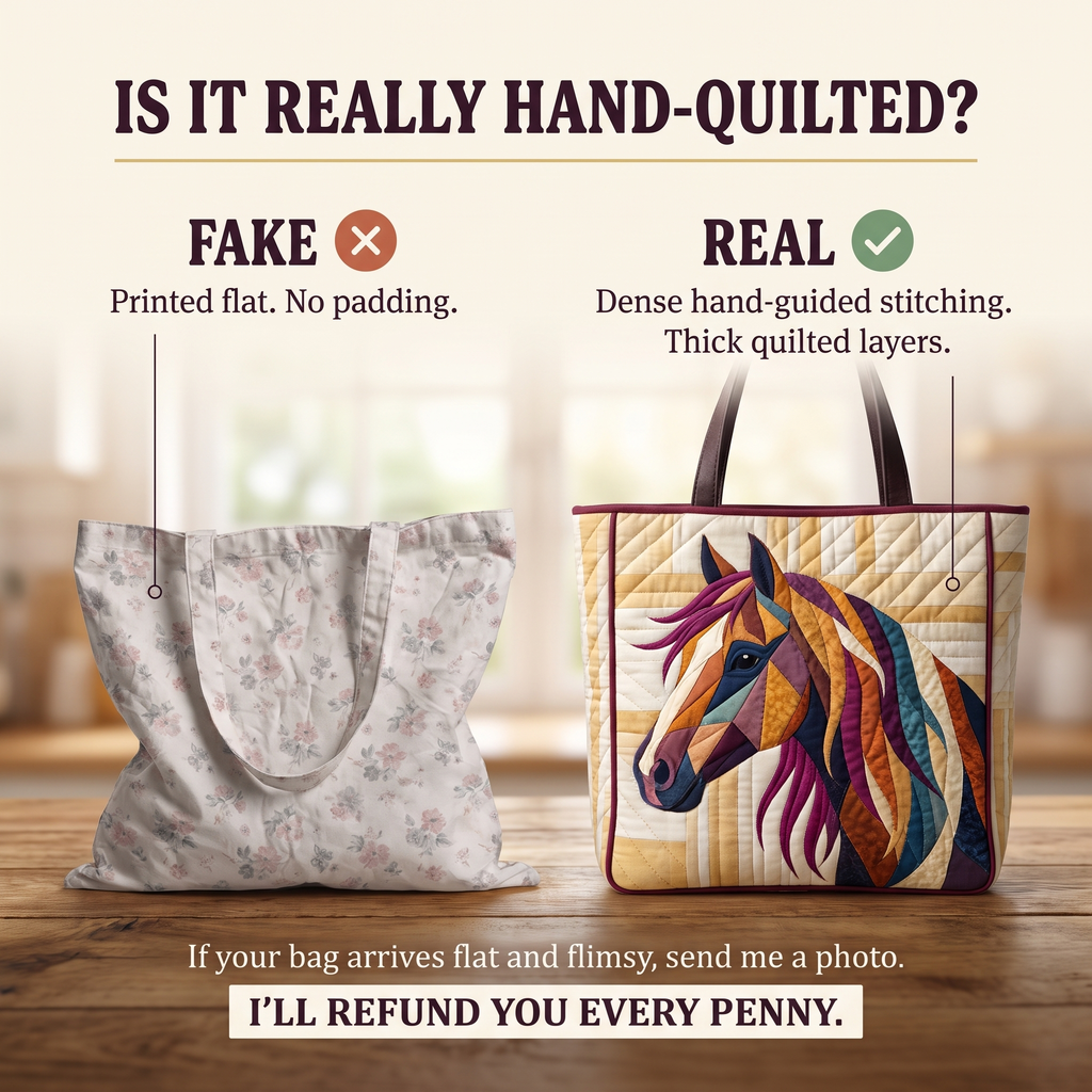 Multicolored Mosaic Horse Artisan Quilted Bag