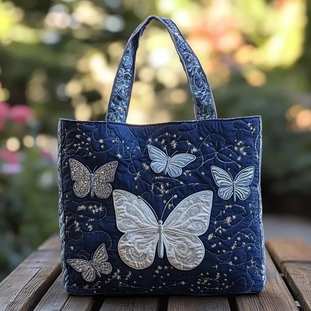Silver Butterfly Artisan Quilted Bag