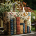 Books and Flowers Artisan Quilted Bag