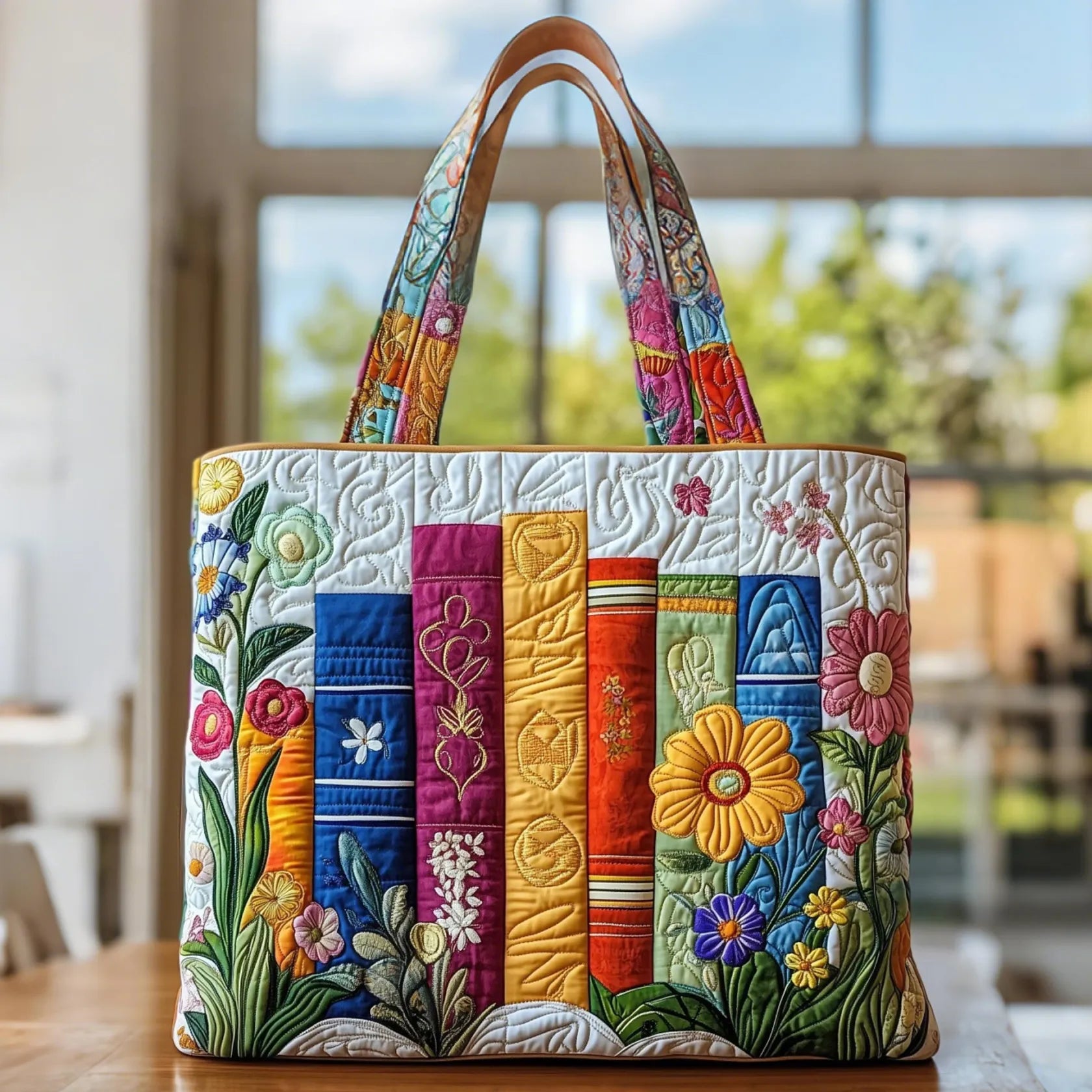Floral Library Artisan Quilted Bag