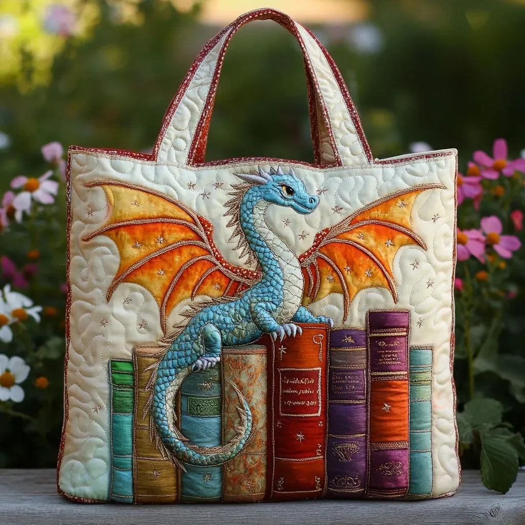 Emerald Dragon Book Guardian Artisan Quilted Bag