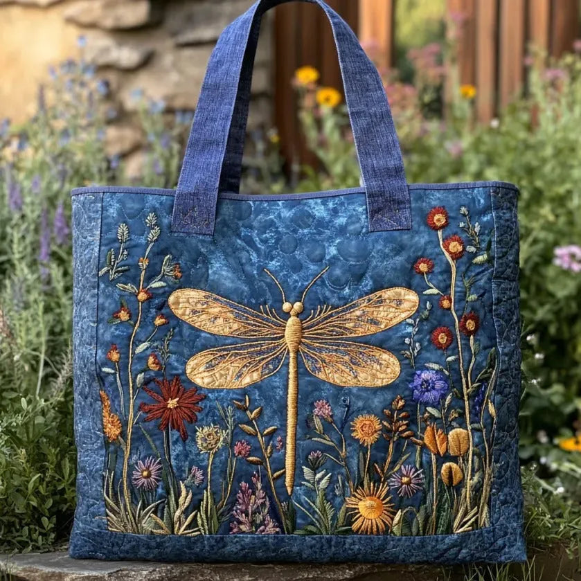 Golden Dragonfly Artisan Quilted Bag