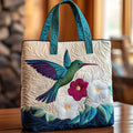 Hummingbird and White Flower Artisan Quilted Bag