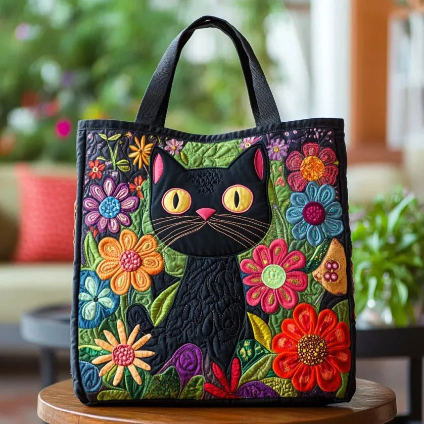 Enchanted Black Cat Artisan Quilted Bag