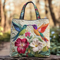 Hummingbird and White Flowers Artisan Quilted Bag