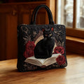 Black Cat on Books Artisan Quilted Bag