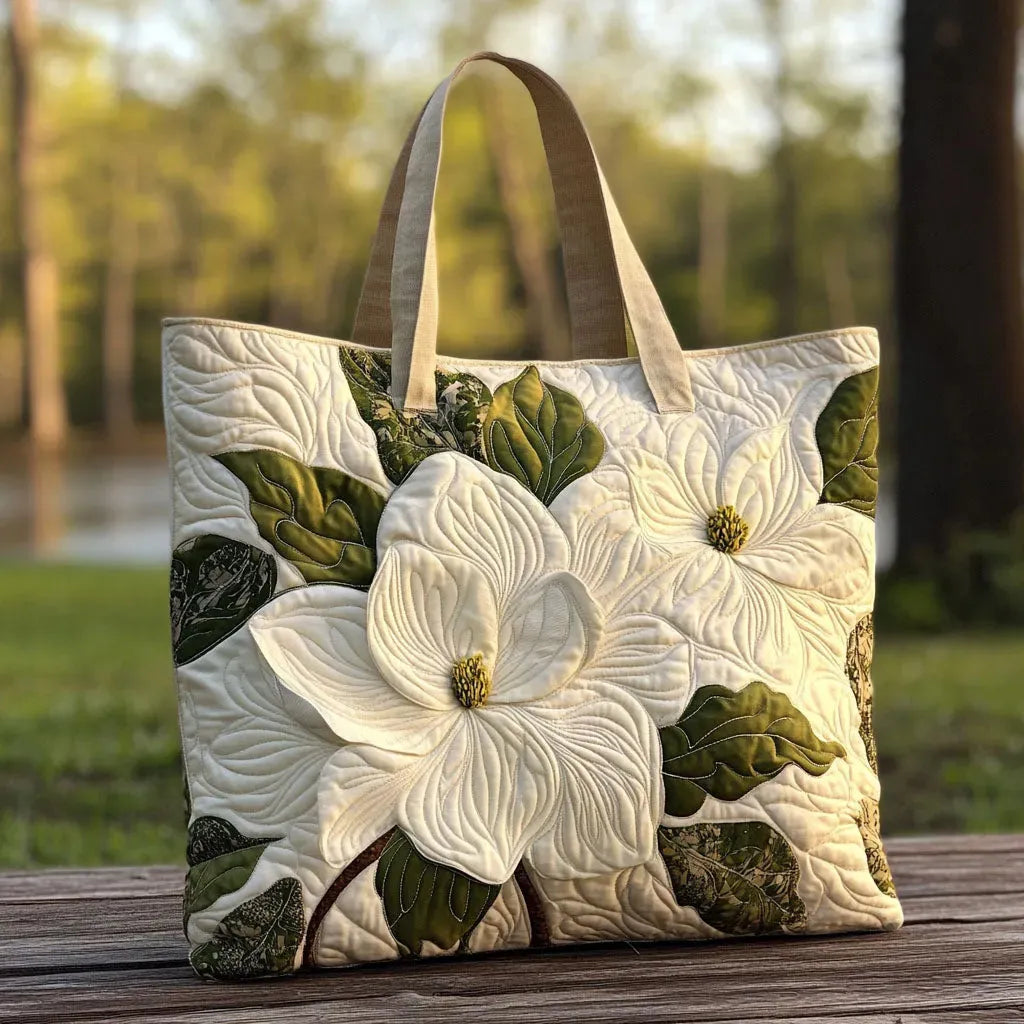 Elegant White Lilies Artisan Quilted Bag
