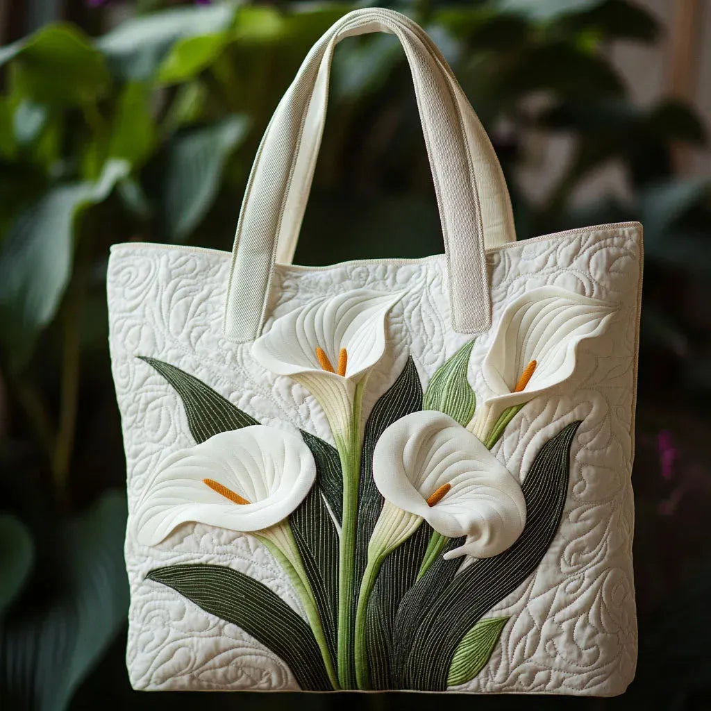 White Lilies Artisan Quilted Bag