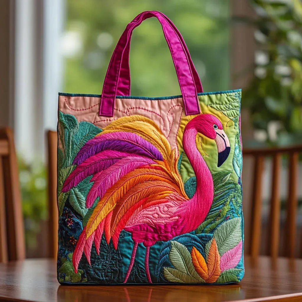 Rainbow Flamingo Artisan Quilted Bag