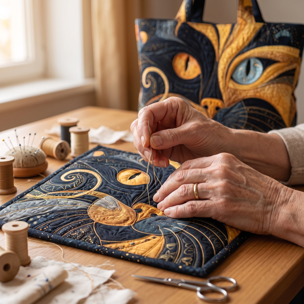 Mystic Cat Artisan Quilted Bag