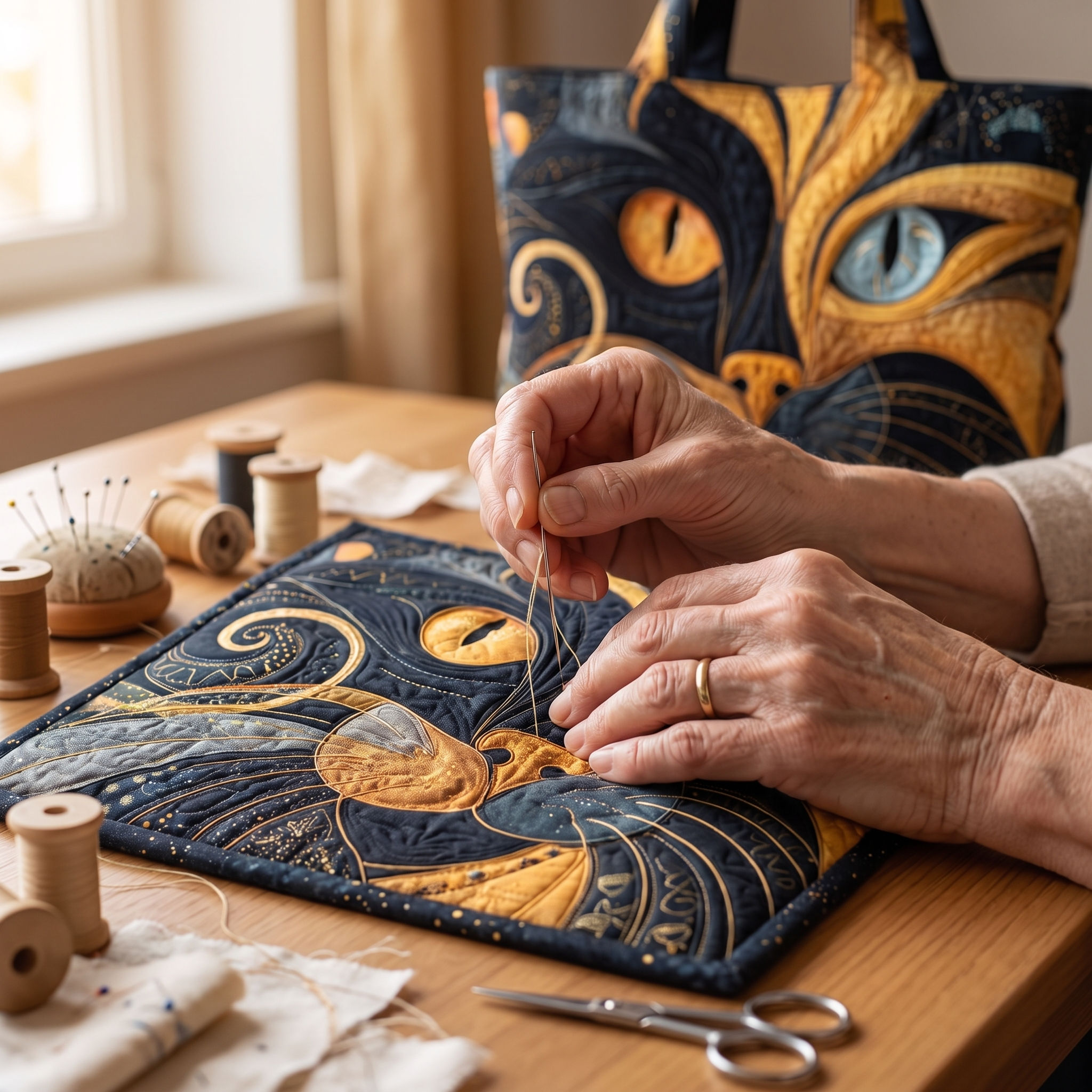 Mystic Cat Artisan Quilted Bag