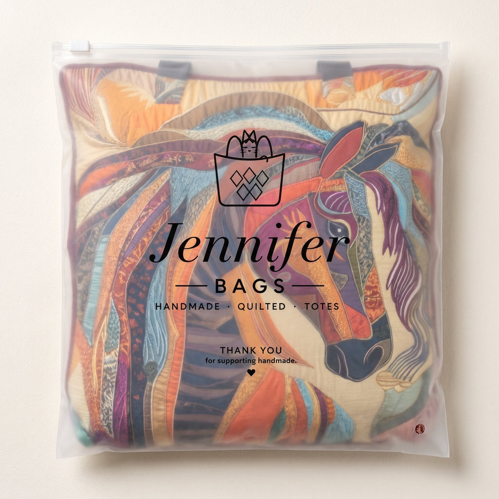 Multicolored Mosaic Horse Artisan Quilted Bag