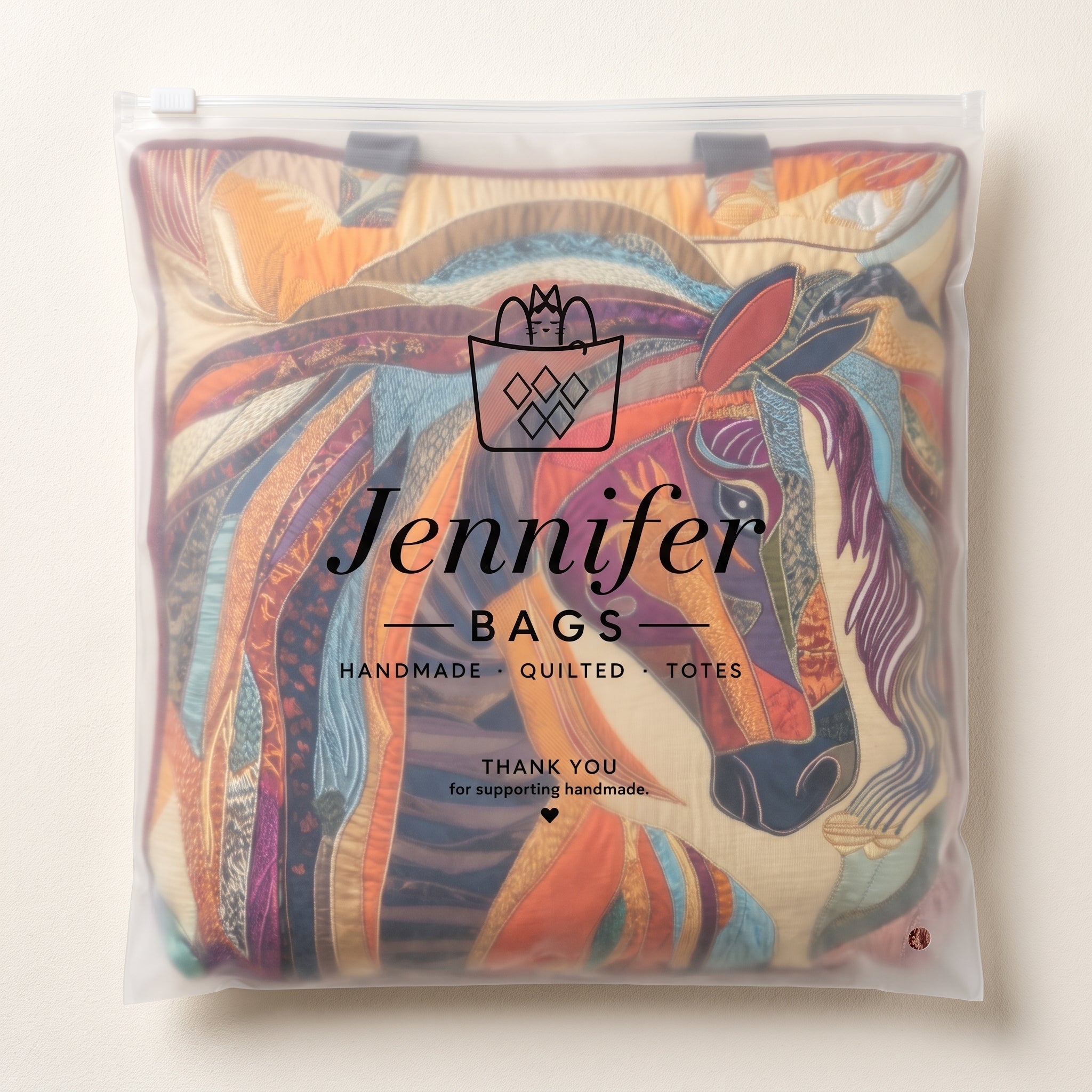 Multicolored Mosaic Horse Artisan Quilted Bag