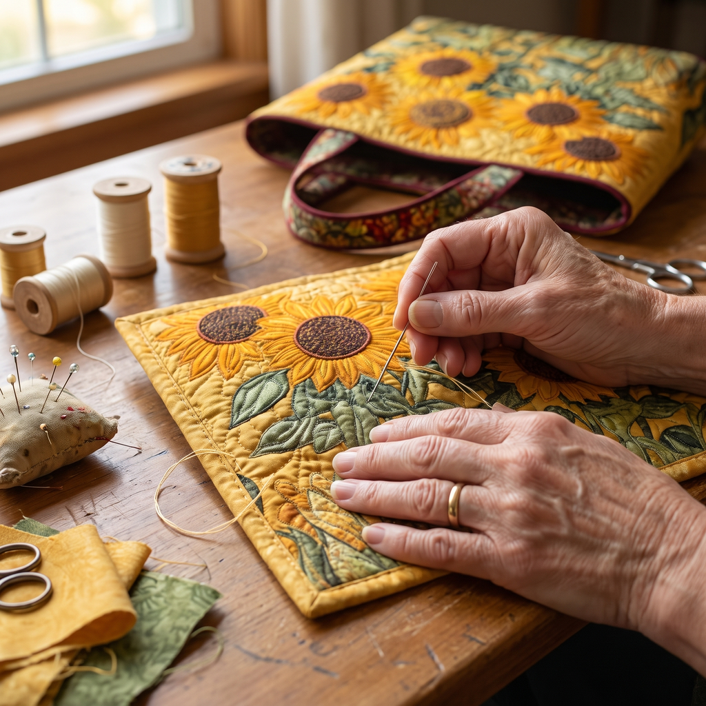 Sunflowers Artisan Quilted Bag