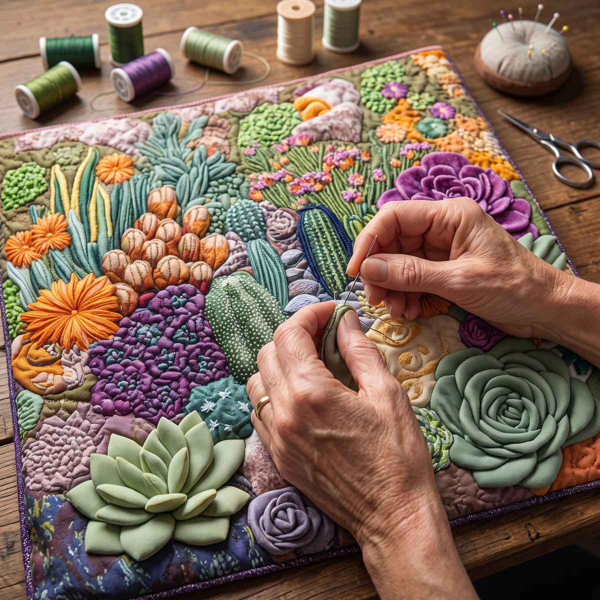 Succulent Garden Artisan Quilted Bag