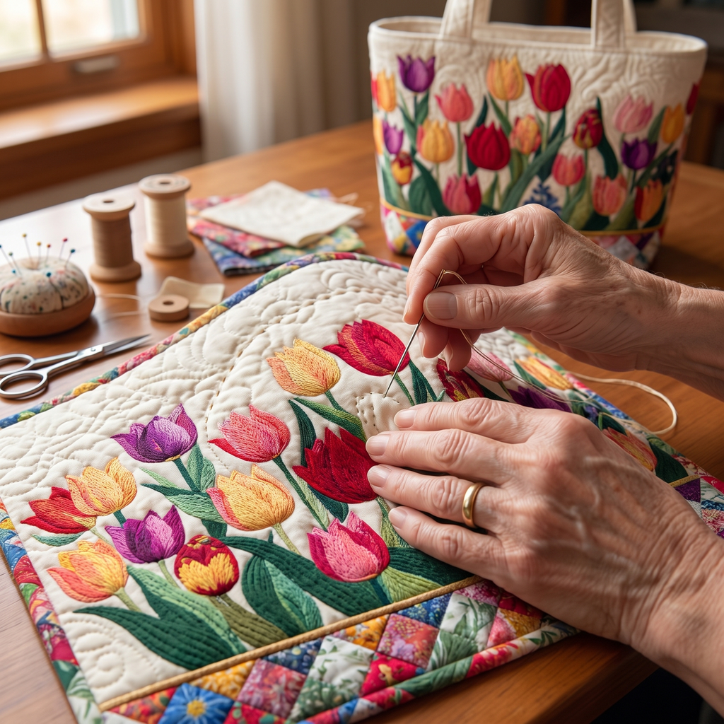 Tulip Garden Artisan Quilted Bag