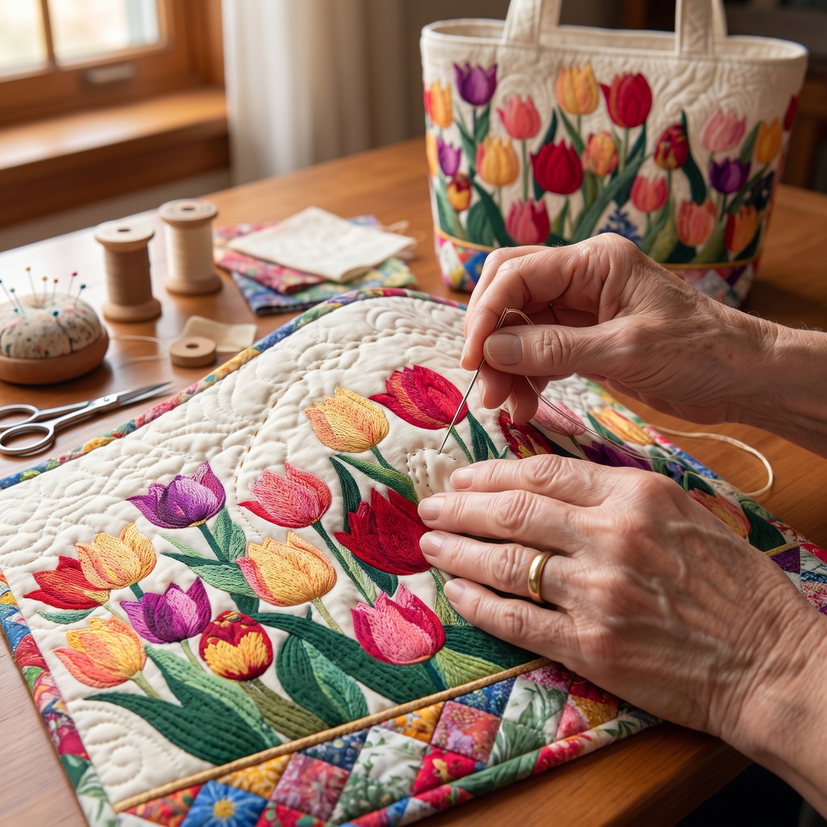 Tulip Garden Artisan Quilted Bag