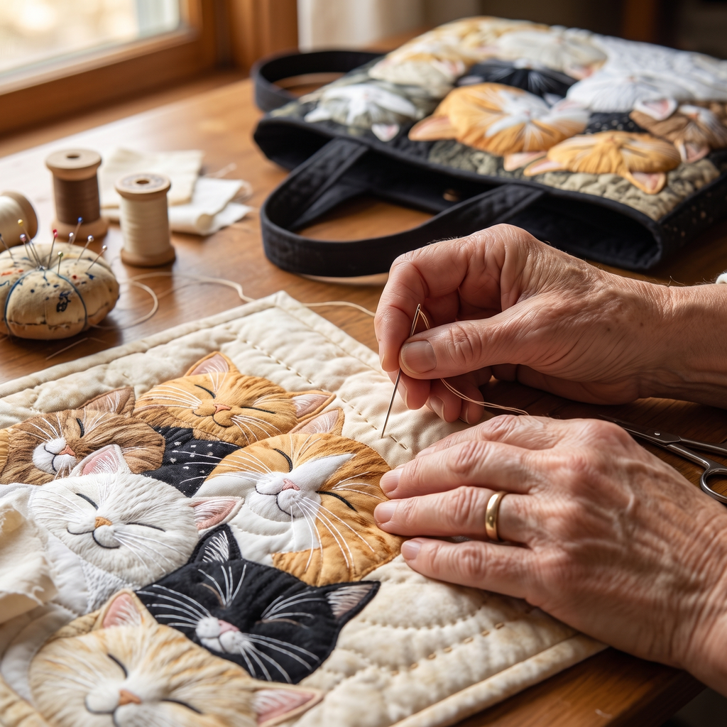 Sleeping Kittens Artisan Quilted Bag
